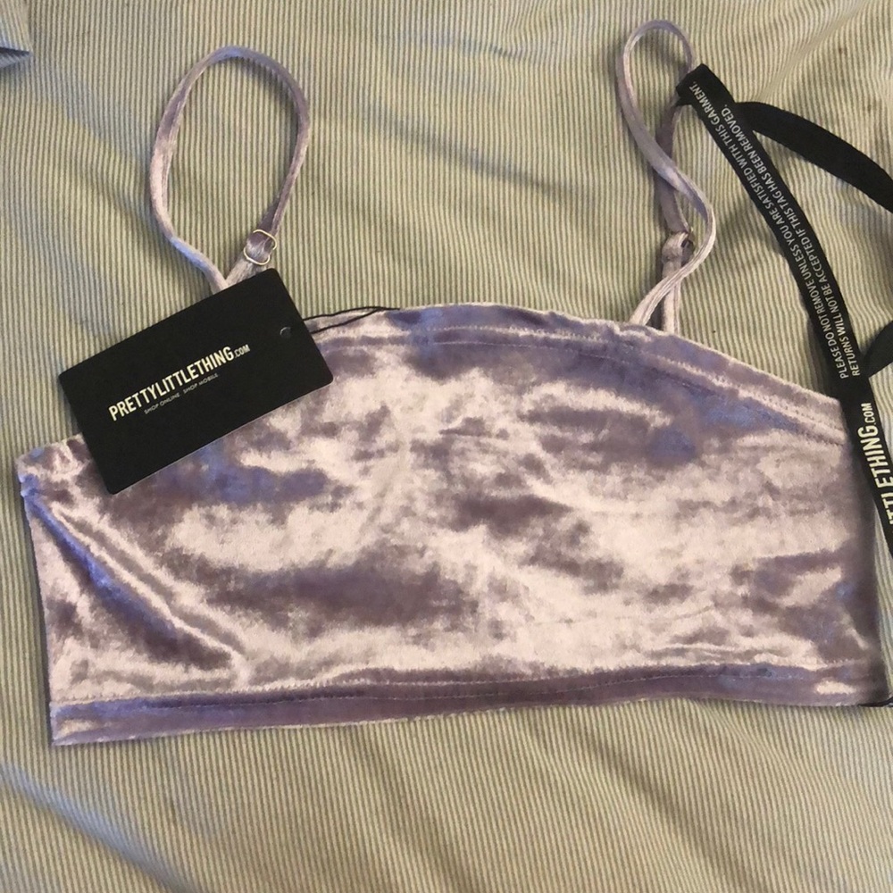 Brand new never worn, purple velvet crop top shirt